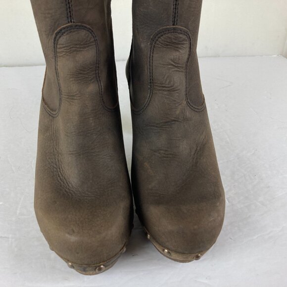 Sanita Womens sz 8 eu 39 Brown Leather Block Heel Mid Calf Studded Boots - Picture 3 of 9